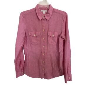 Banana Republic Pink Flax Cotton Button Up Shirt Size Small Pockets Roll Tab
